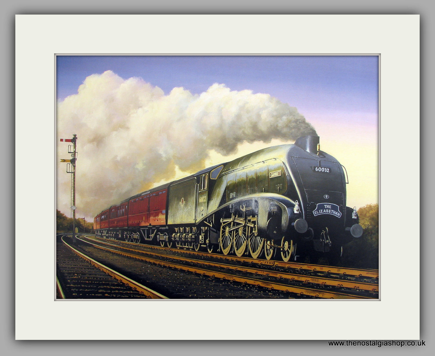 A4 Pacific Gannet No.60032 on The Elizabethan. Mounted Railway Print (ref N118)