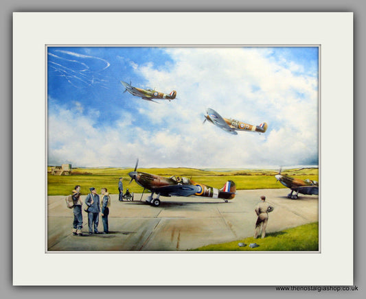 Spitfires Battle of Britain 1940. Mounted Aircraft print (ref N160)