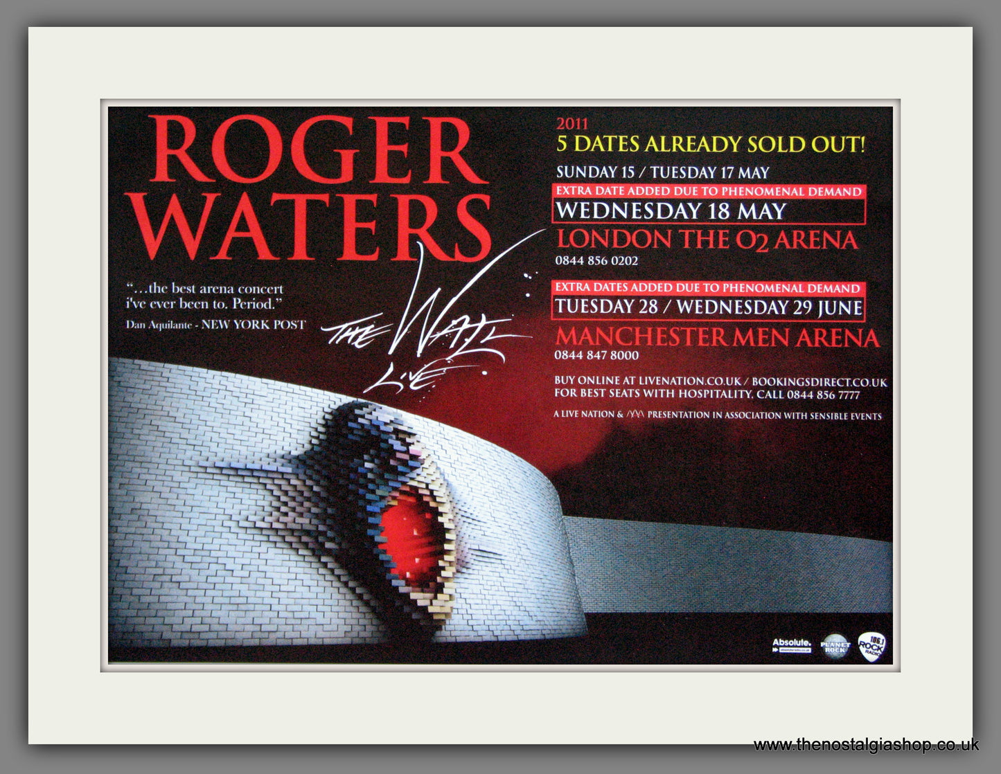 Roger Waters. The Wall Live. UK Shows. 2011 Original Advert (ref AD55206)