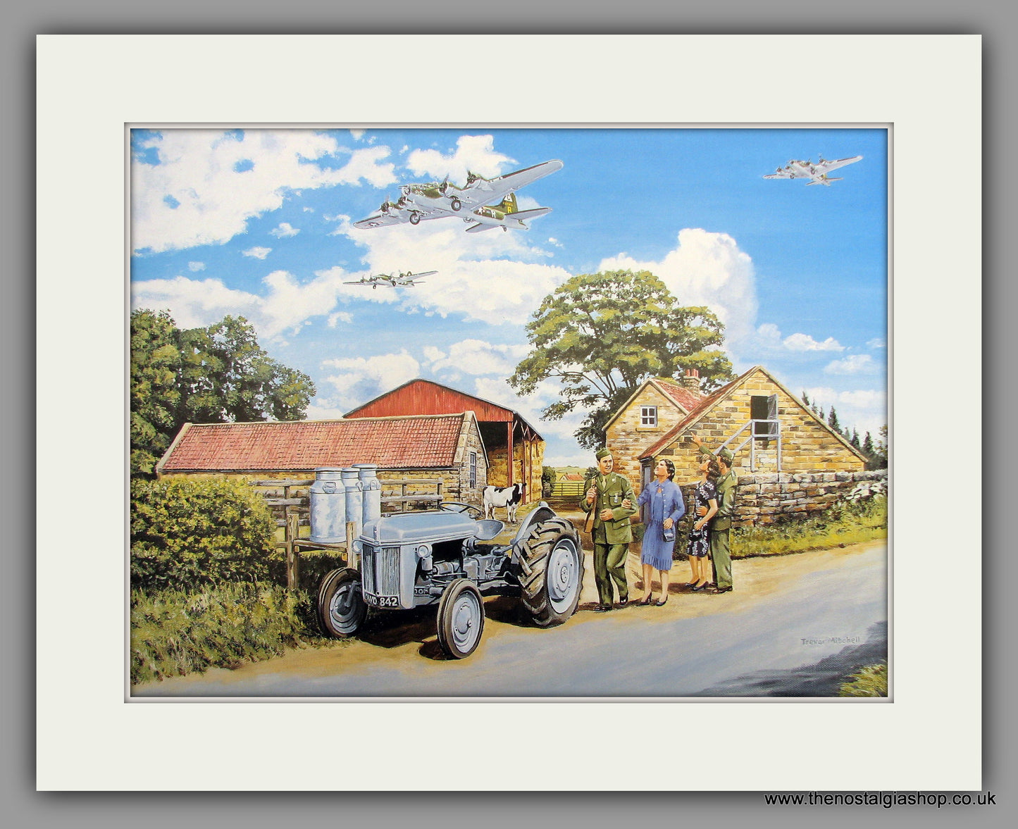 Ferguson Tractor with B17 US Bombers Overhead Mounted Print 'Over Here' (ref N128)