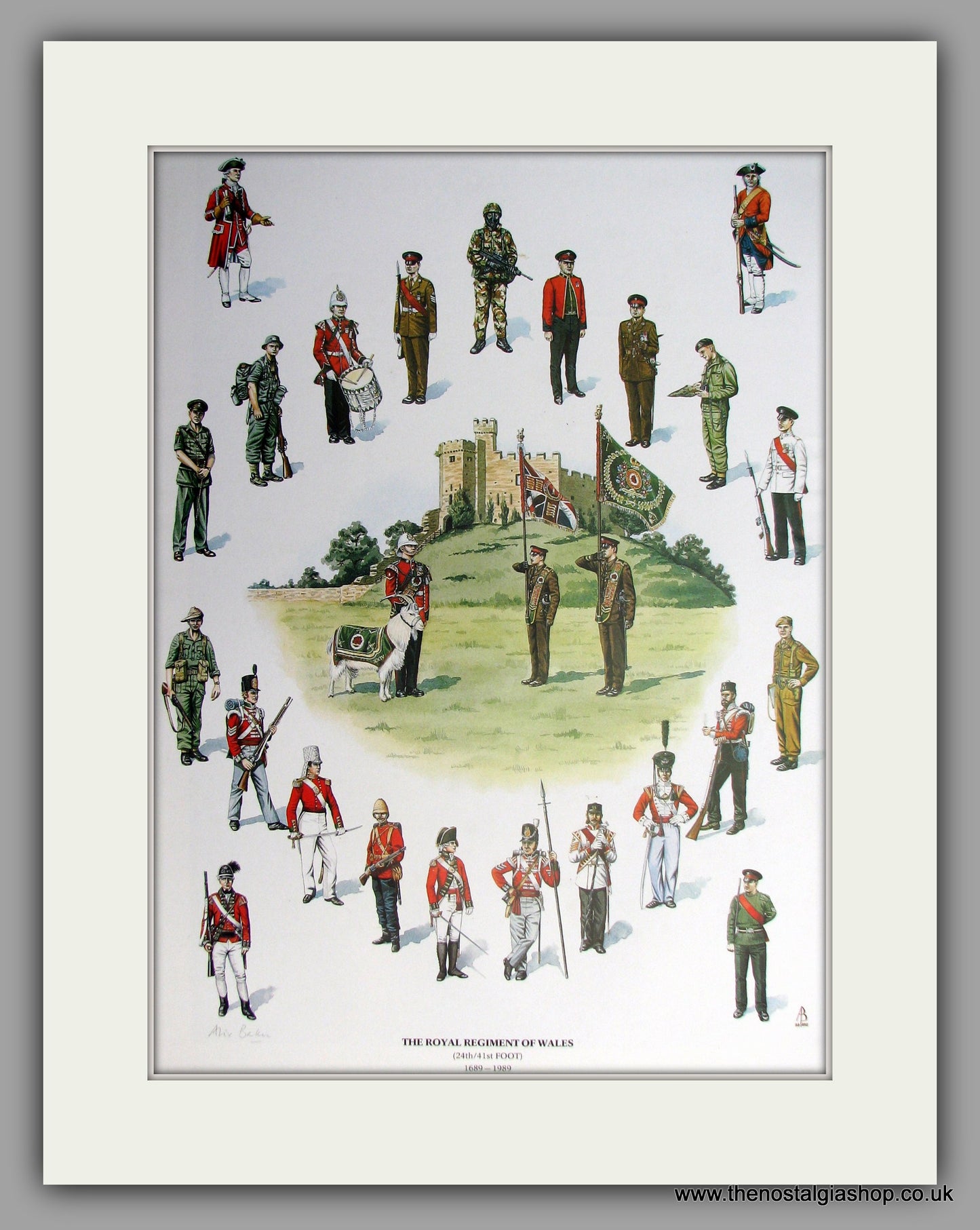 Royal Regiment of Wales  1689 - 1989. Mounted print