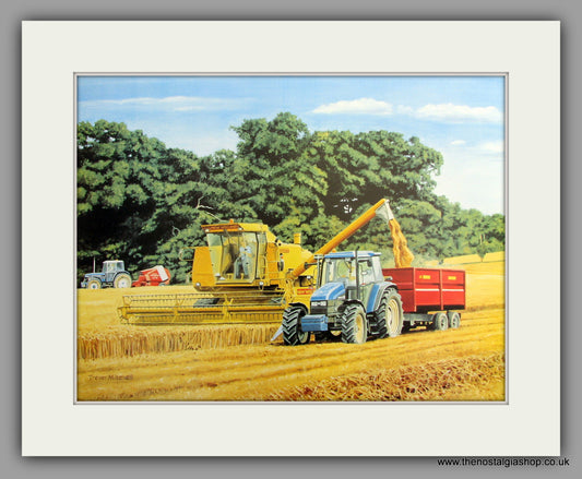 Harvesting. Mounted Tractor print (ref N77)