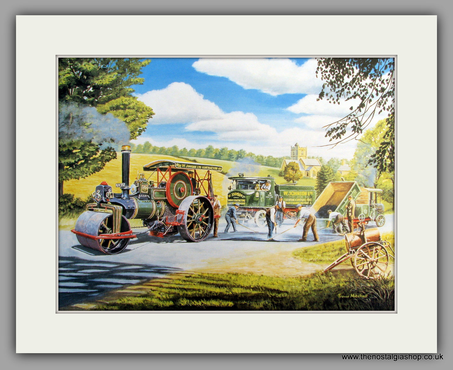 Traction road engine. 'Road Menders' Large Mounted Art print (ref N50)