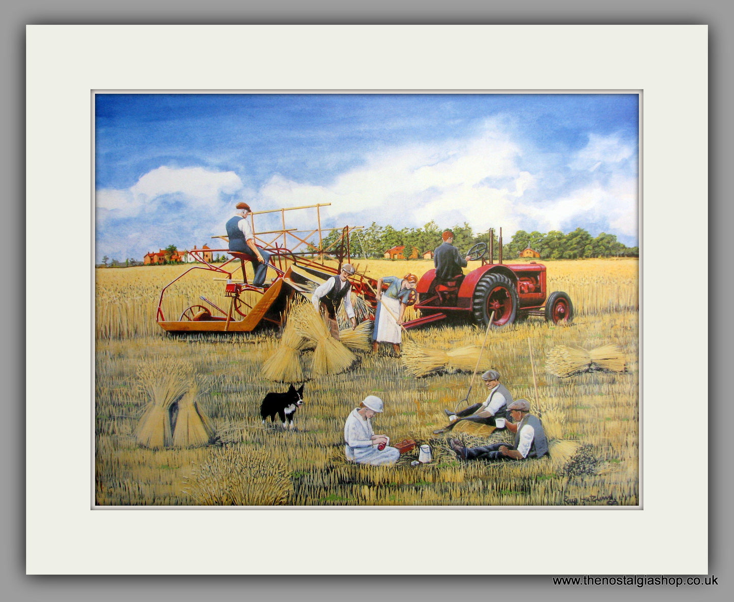 Tractor and a Picnic. Mounted Tractor print (ref N96)