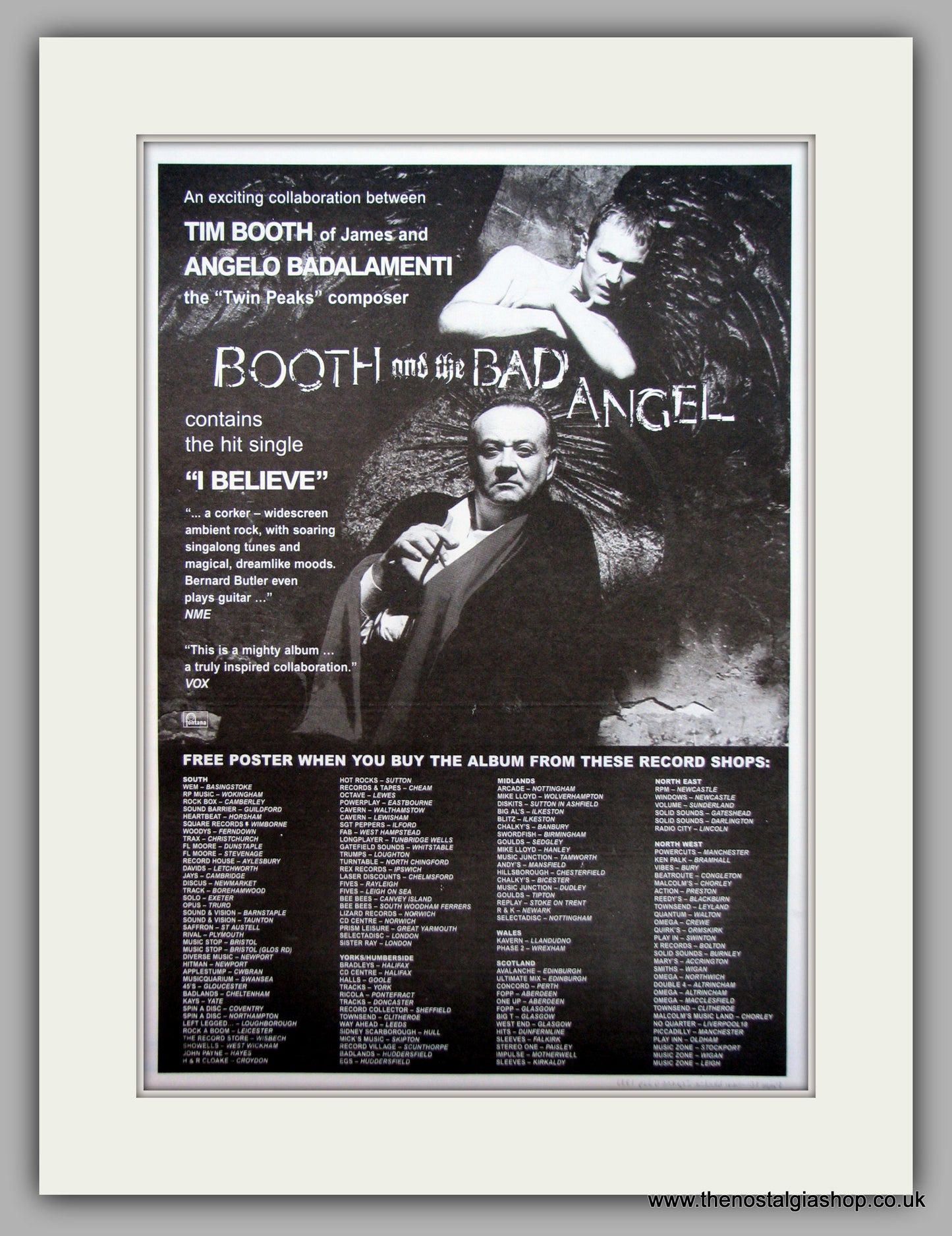 Booth And The Bad Angel Tour Dates. Original Vintage Advert 1998 (ref AD10630)