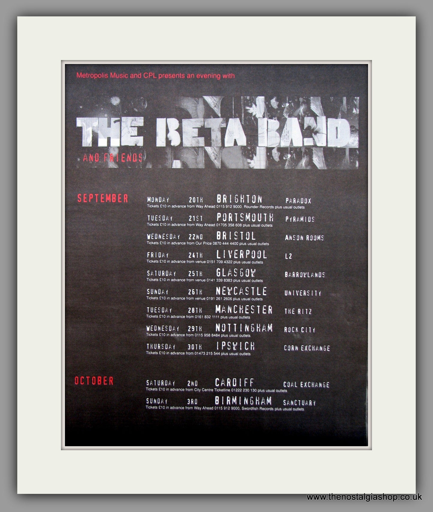 Beta Band (The) And Friends-Tour Dates. Original Vintage Advert 1999 (ref AD10633)