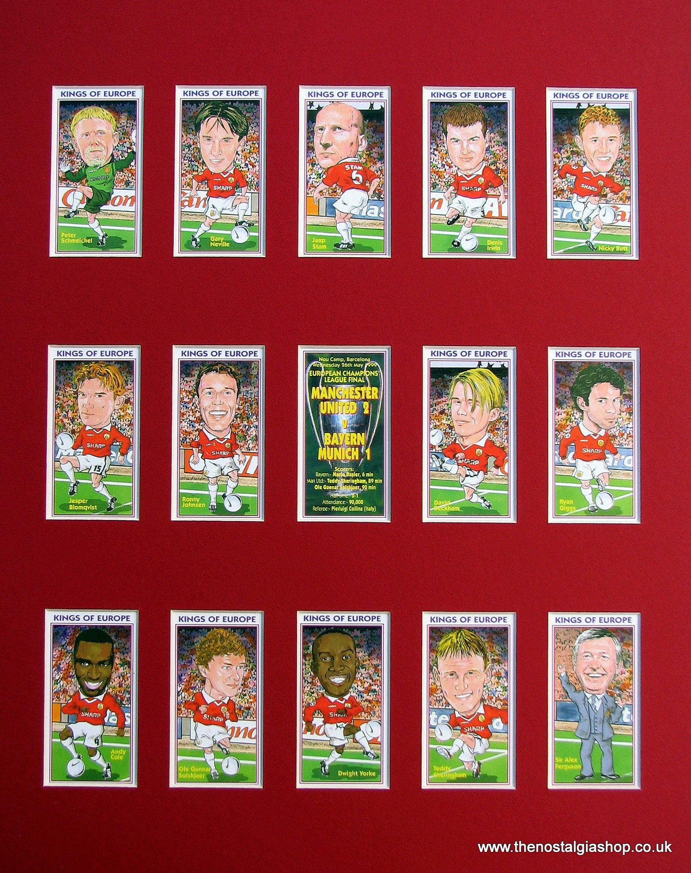 Manchester United 1999. Champions League Winners. Mounted Football Card Set.