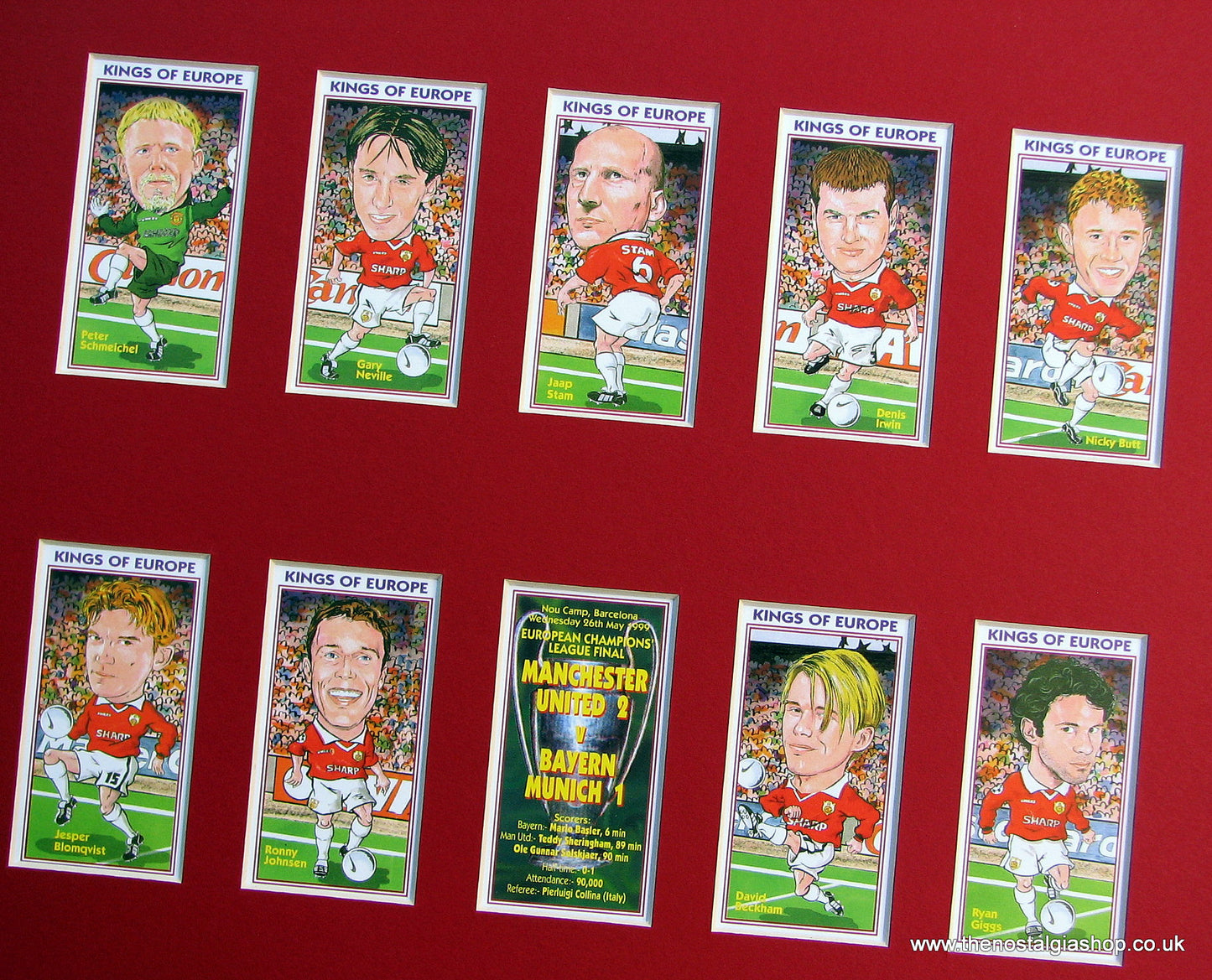 Manchester United 1999. Champions League Winners. Mounted Football Card Set.