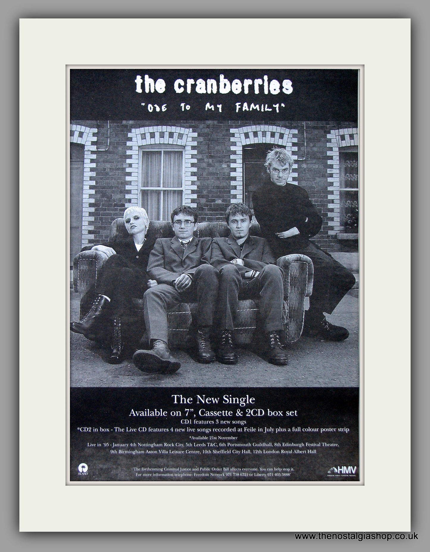 Cranberries (The) - Ode To My Family.  Original Vintage Advert 1994 (ref AD10704)
