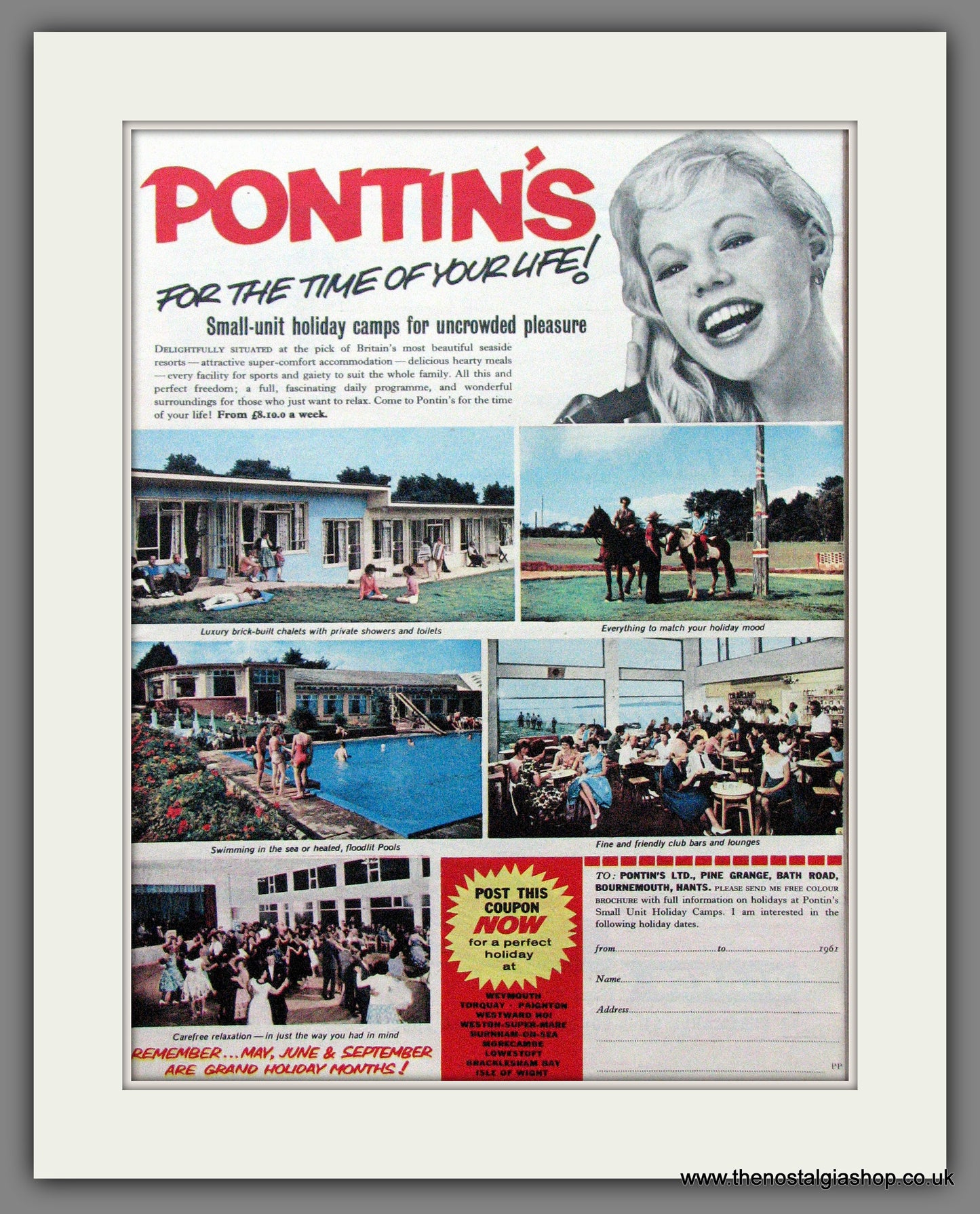 Pontins Holidays. Original Advert 1961 (ref AD55264)