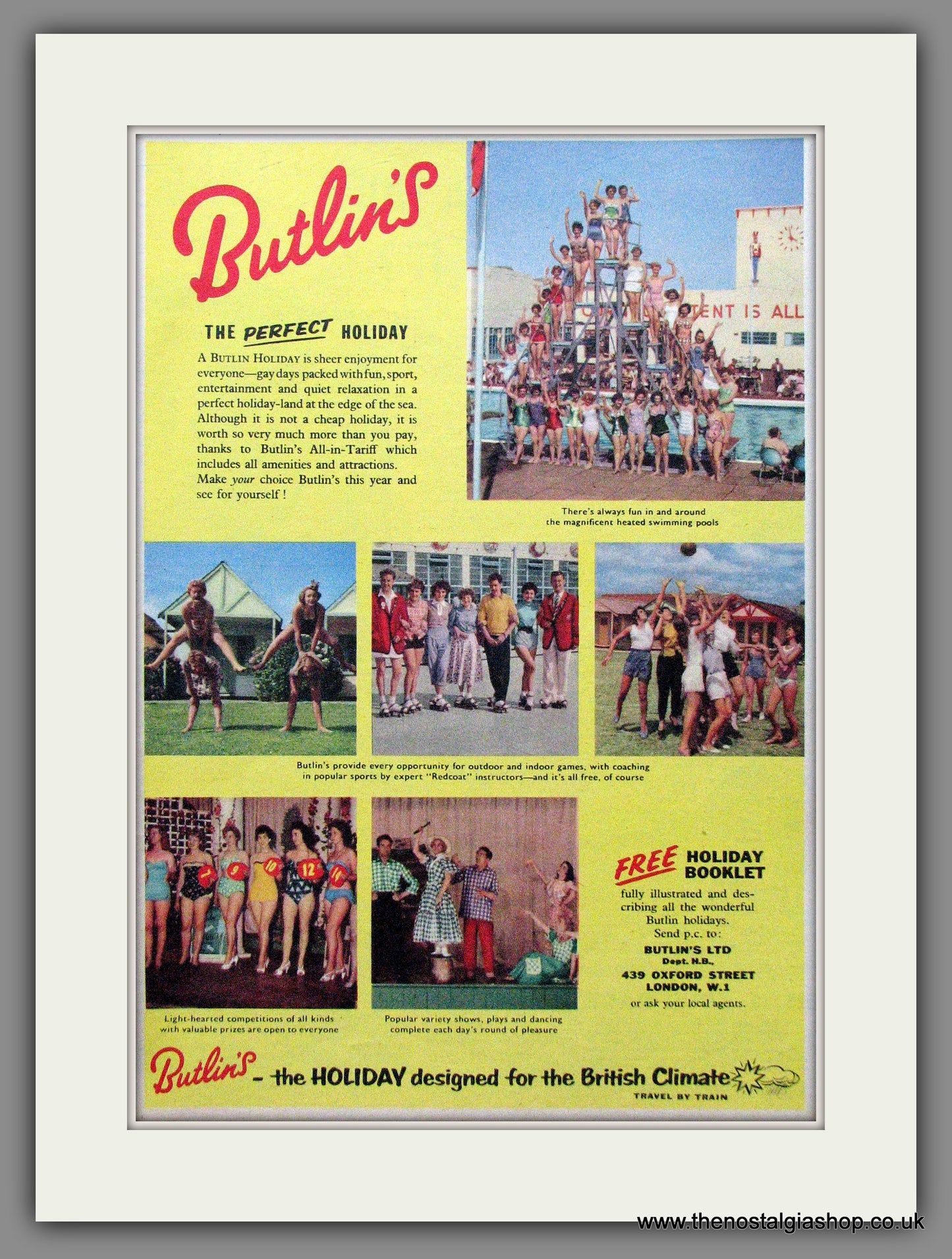 Butlins Holidays. Original Advert 1957 (ref AD55260)