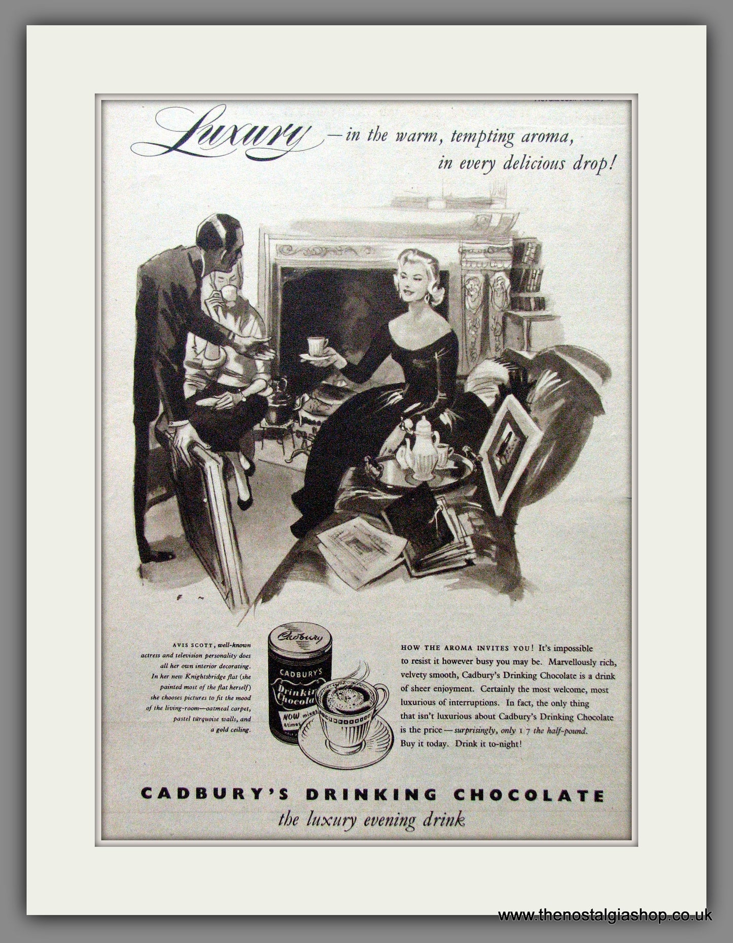 Cadbury's Drinking Chocolate. Original Advert 1956 (ref AD55270)