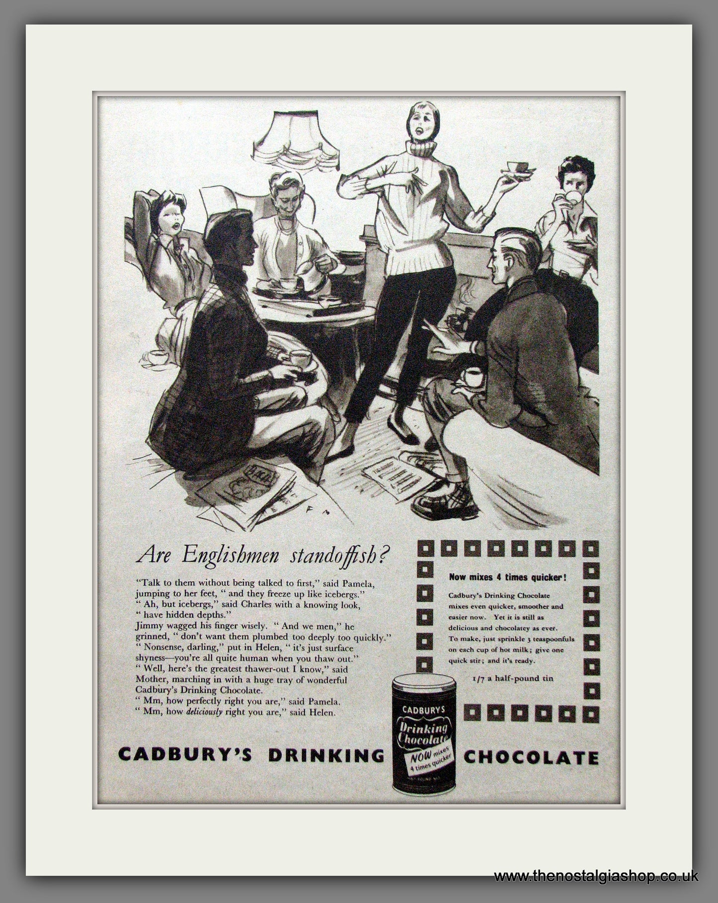 Cadbury's Drinking Chocolate. Original Advert 1954 (ref AD55271)