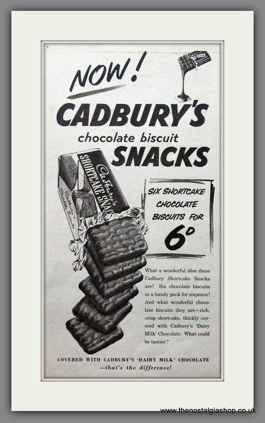 Cadbury's Chocolate Biscuit Snacks. Original Advert 1956 (ref AD55280)
