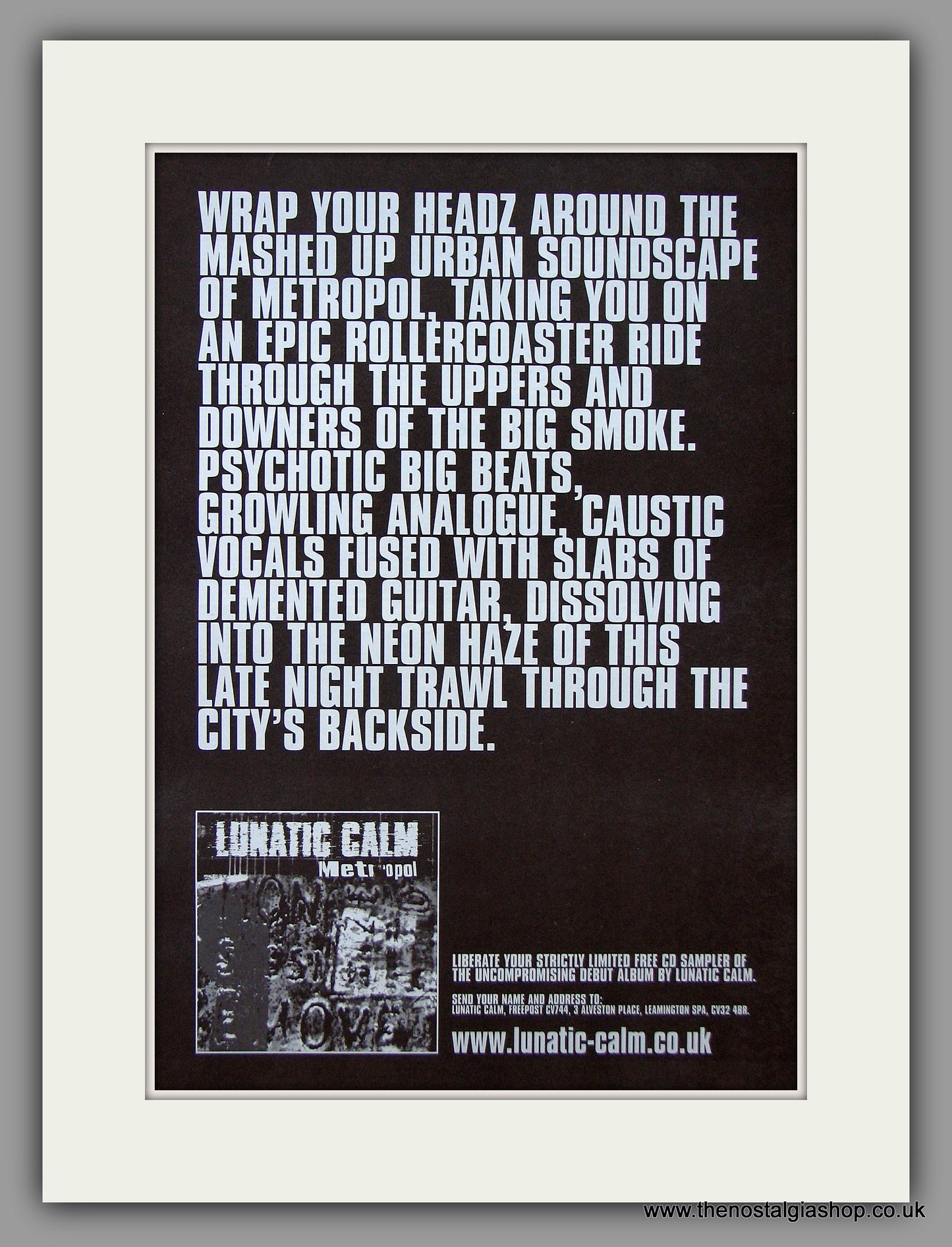 Lunatic Calm - Metropol. Original Vintage Advert 1997 (ref AD10860)