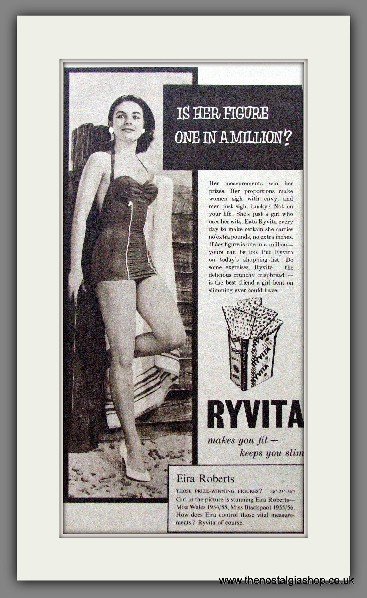 Ryvita with Miss Wales 1954/55 Eira Roberts. Original Advert 1956 (ref AD55293)