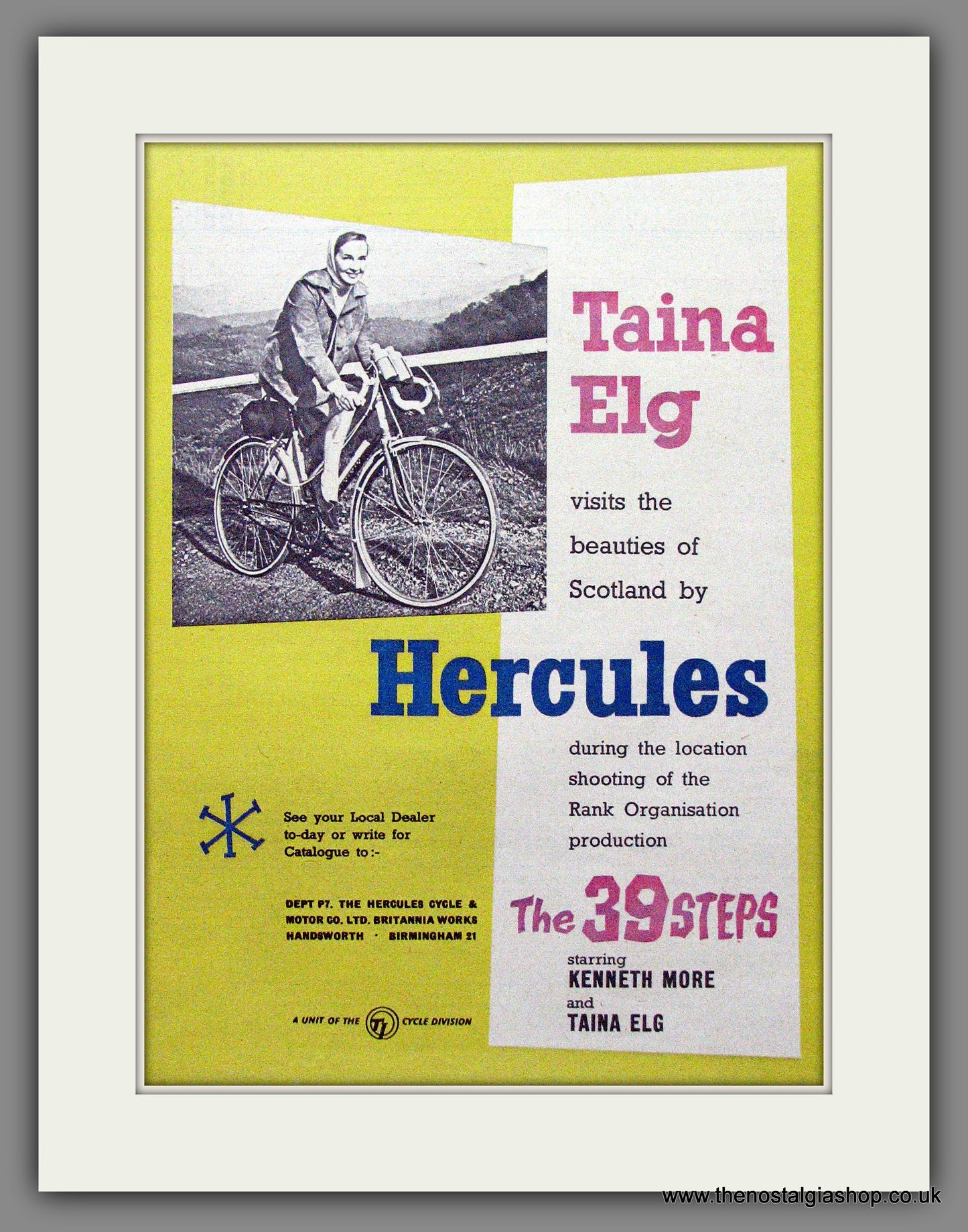 Hercules Bicycles with Actress Taina Elg Original Advert 1959 (ref AD55302)