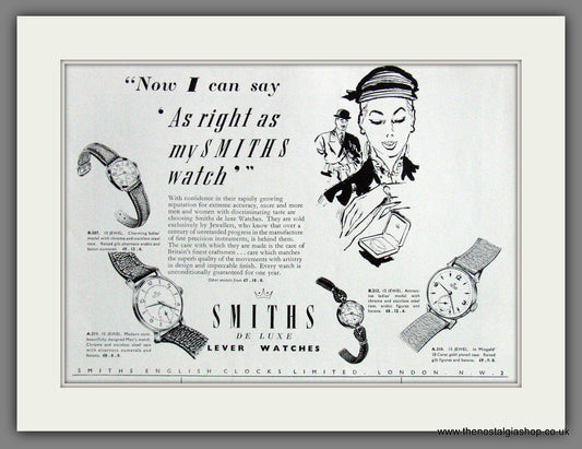 Smiths De Luxe Lever Watches. Original Advert 1953. (ref AD55297)