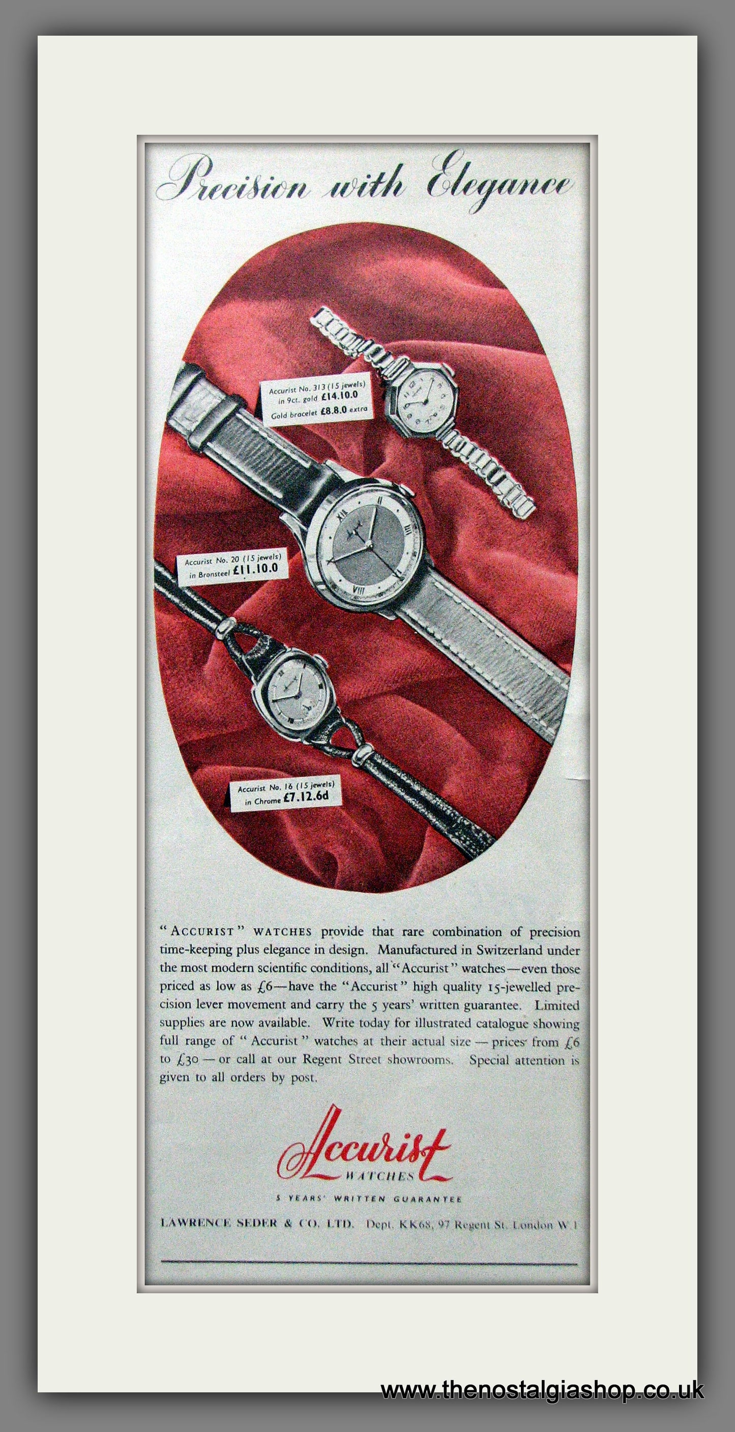 Accurist Watches. Original Advert 1948. (ref AD200145)