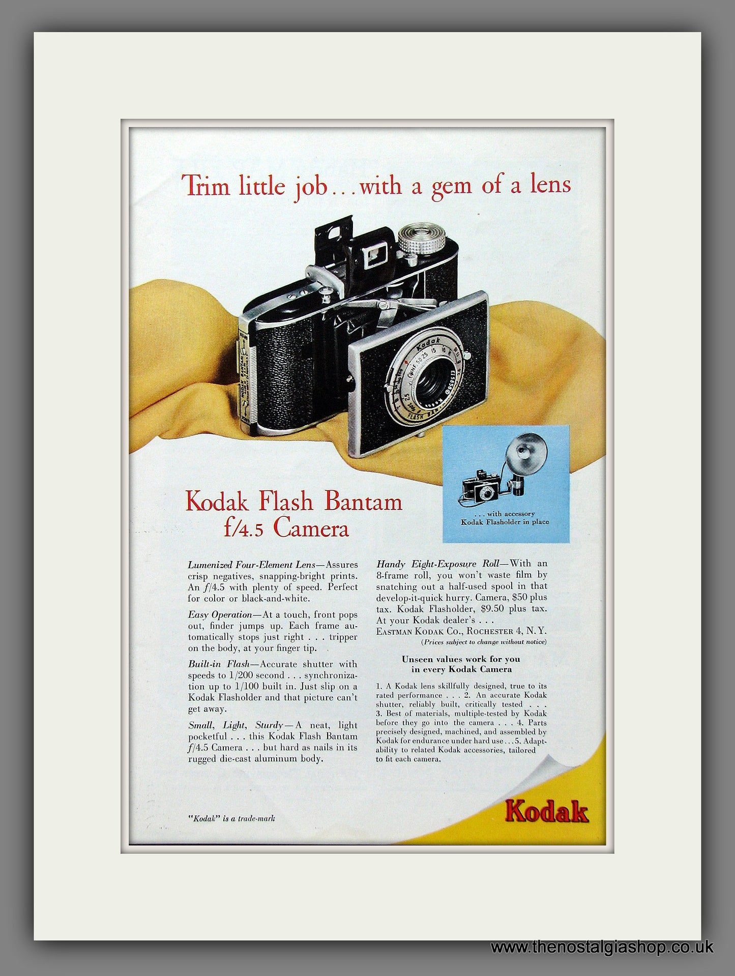 Kodak Flash Bantam Camera. Original Advert 1948 (ref AD55312)