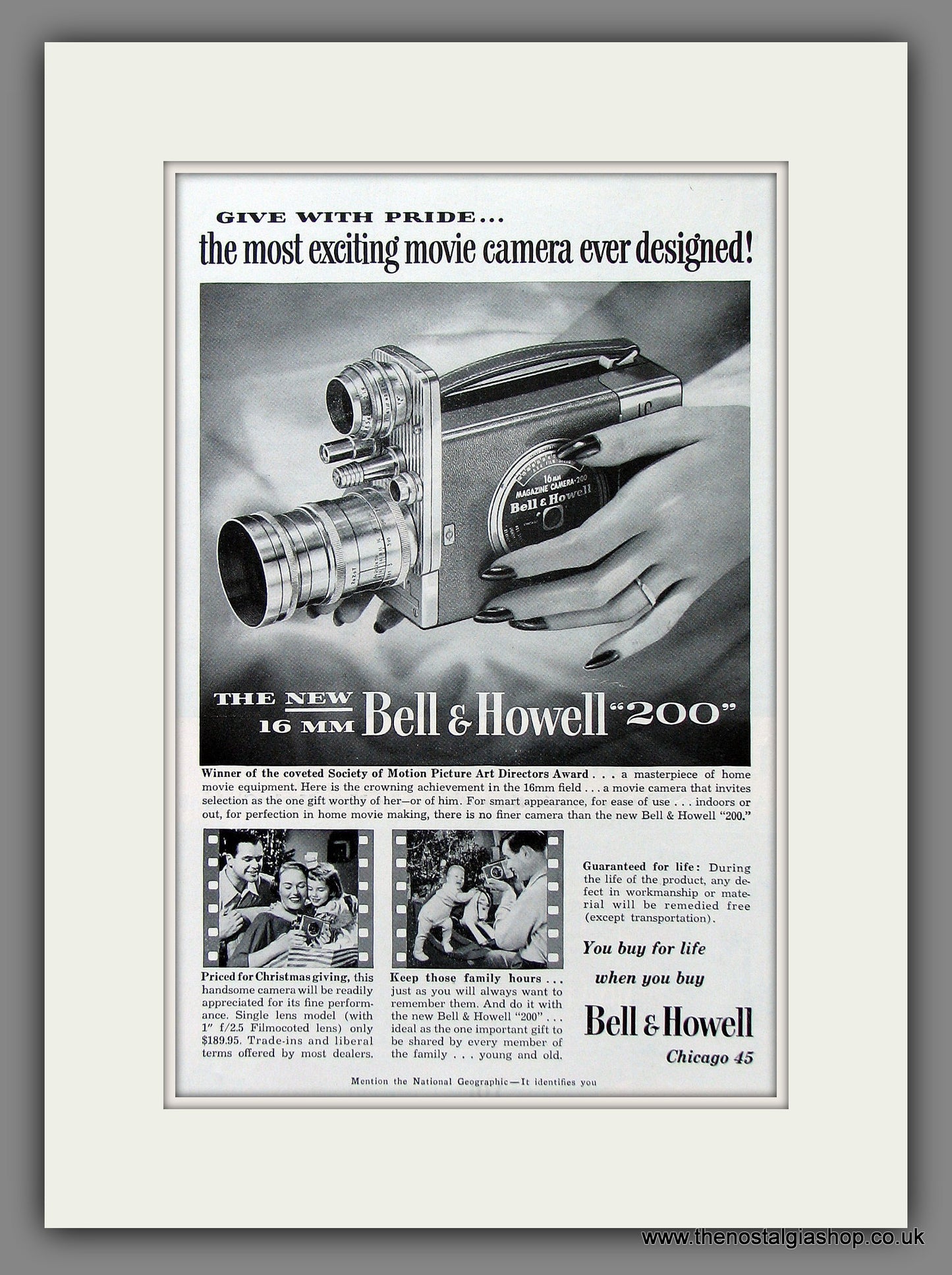 Bell & Howell 200 Movie Camera. Original Advert 1952 (ref AD55315)