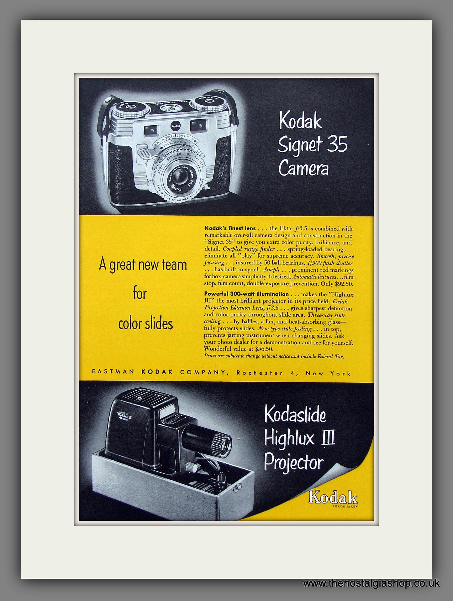 Kodak Signet 35 Camera. Original Advert 1953 (ref AD55313)