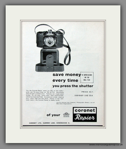 Coronet Rapier Camera. Original Advert 1961 (ref AD55317)