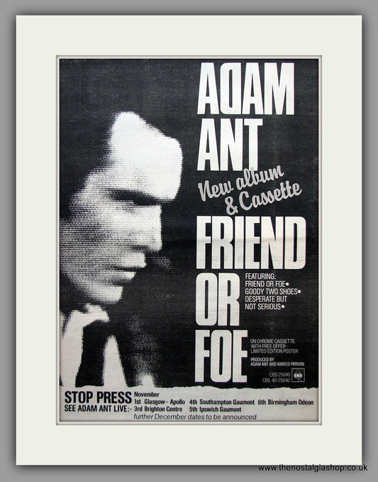 Adam Ant. Friend or Foe. Original Vintage Advert 1982 (ref AD10915)