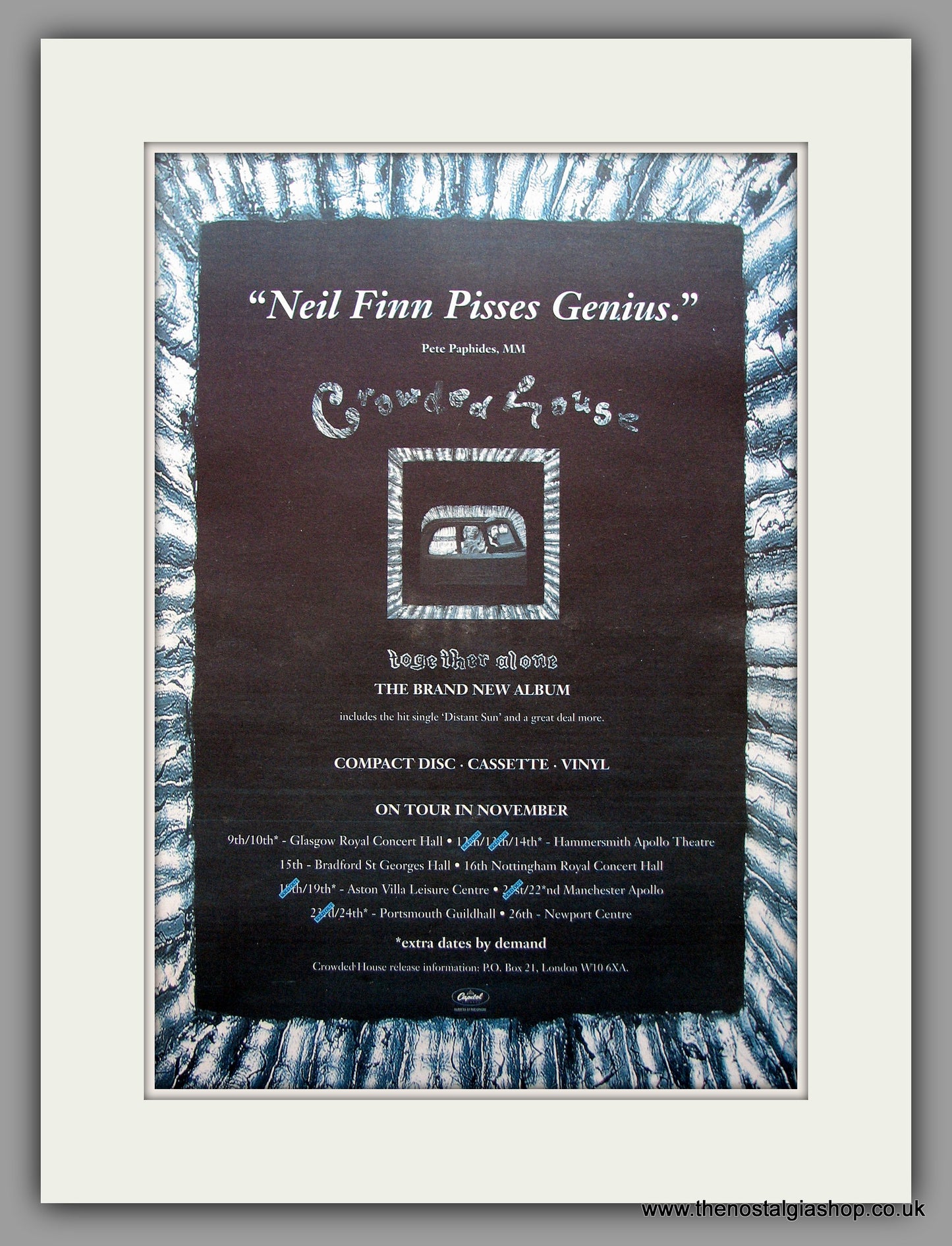 Neil Finn Pisses Genius Crowded House - Together Alone. Original Vintage Advert 1993 (ref AD10927)