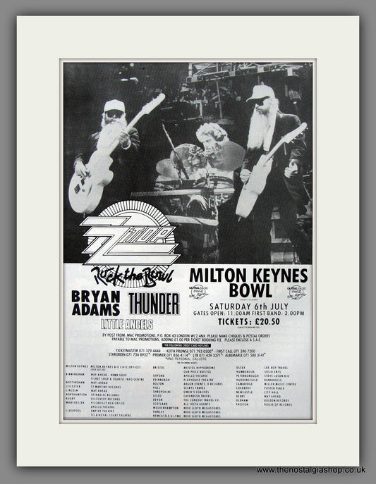ZZ Top. Rock The Bowl. Milton Keynes Show. Original Music Advert 1991 (ref AD55472)