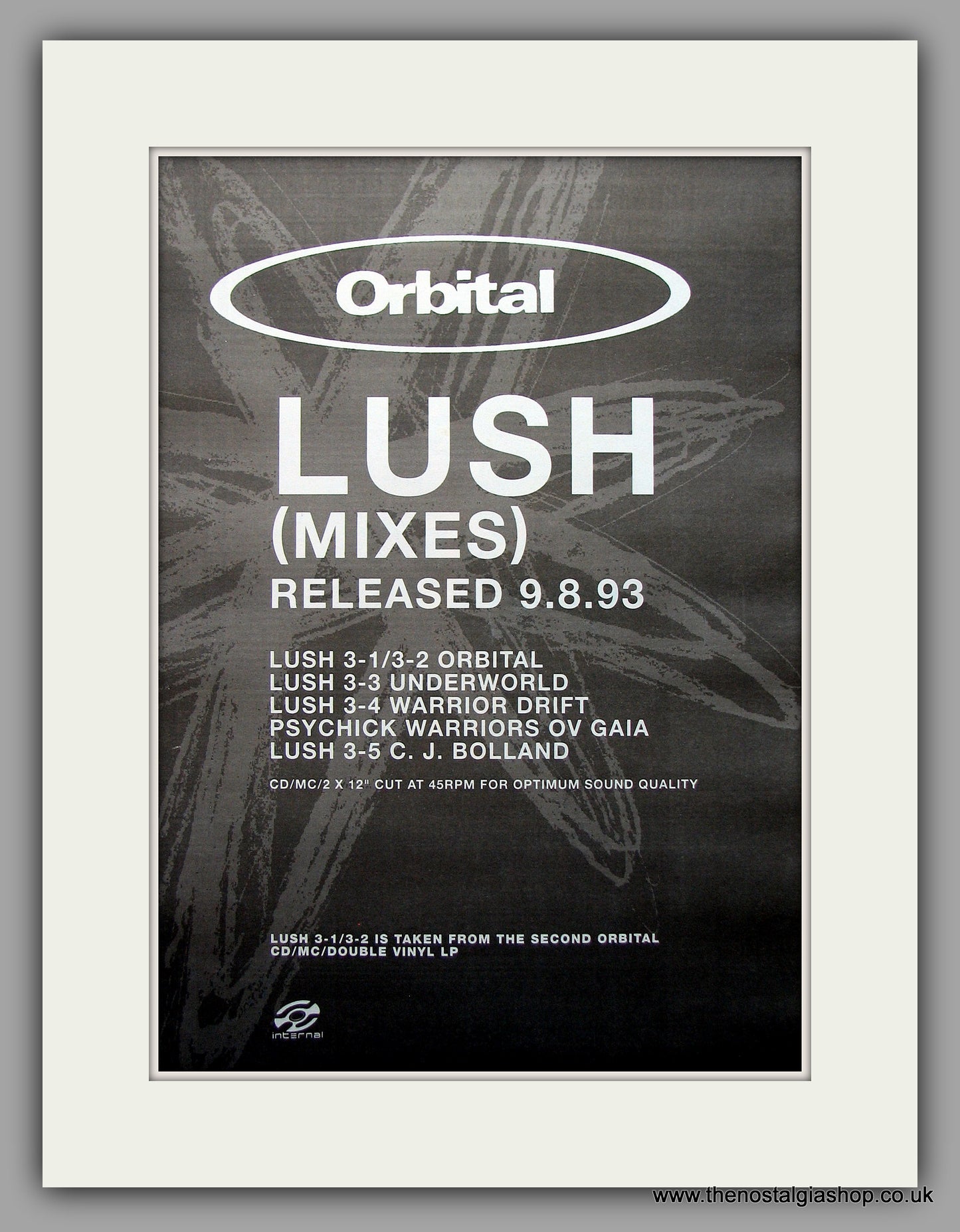 Orbital -  Lush. Original Vintage Advert 1993 (ref AD10947)