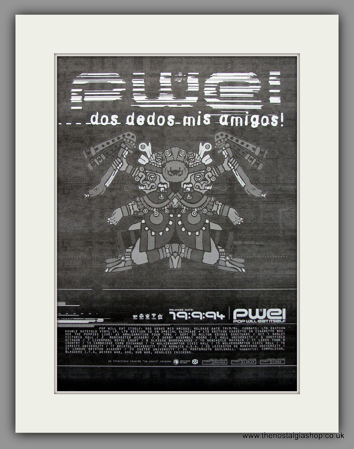 Pop Will Eat Itself PWEI - Dos Dedos Mis Amigos. Original Vintage Advert 1994 (ref AD10958)