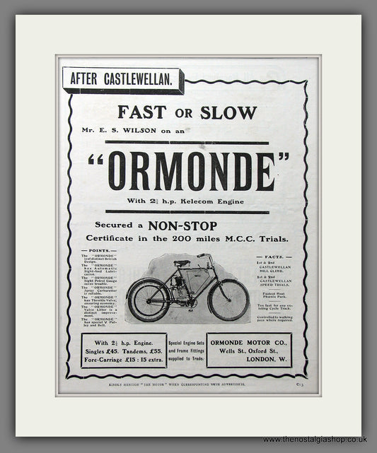 Ormonde Motor Cycles. Original Advert 1903  (ref AD55364)