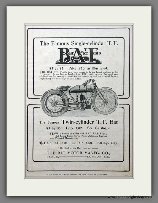 BAT Motor Cycles. Original Advert 1911  (ref AD55365)