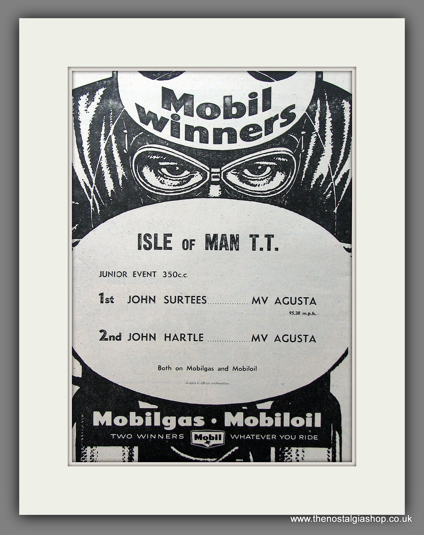 Mobil Oil. Winning The T.T. John Surtees. Original advert 1959 (ref AD55381)