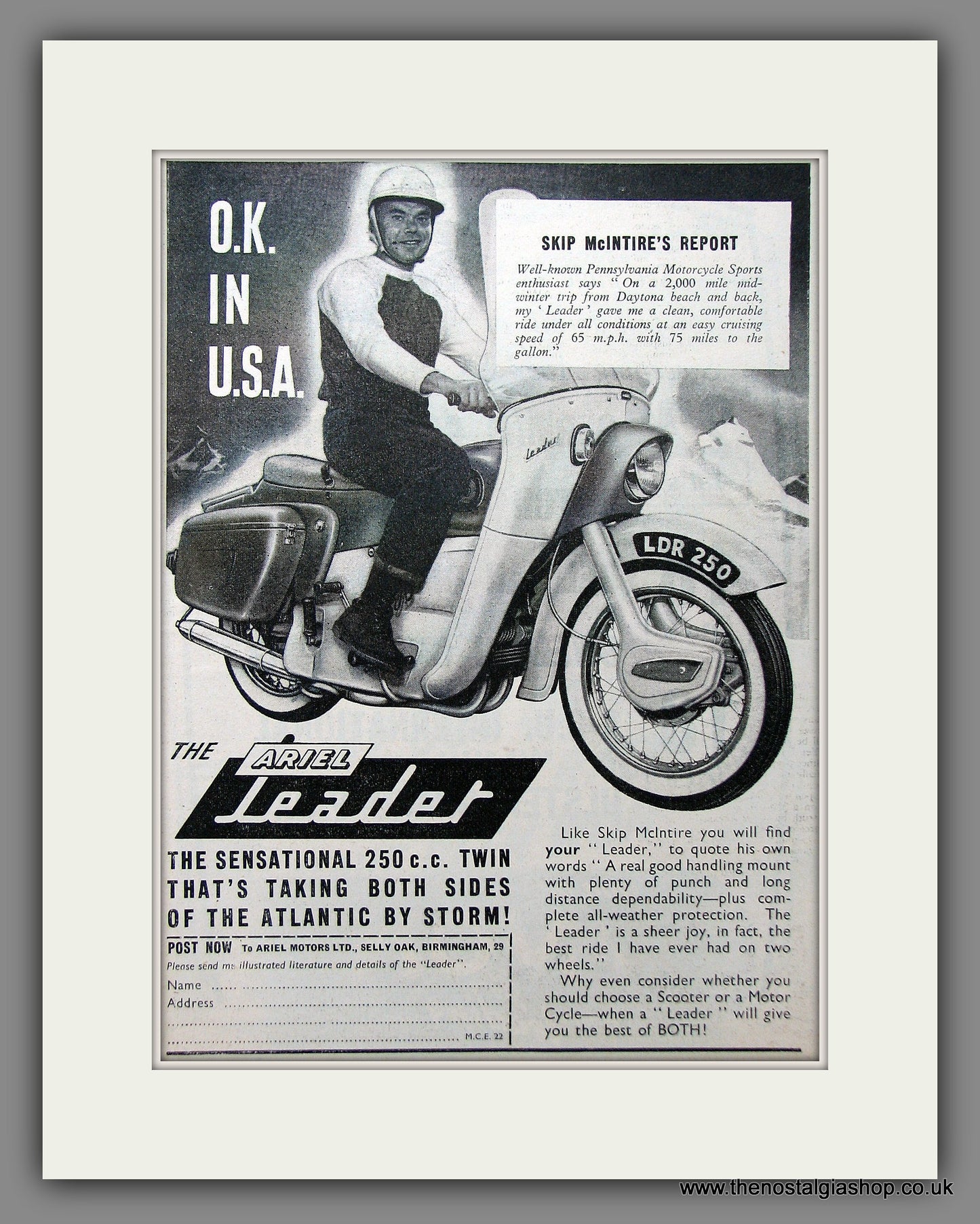 Ariel Leader 250cc Motorcycle. Original advert 1959 (ref AD55383)