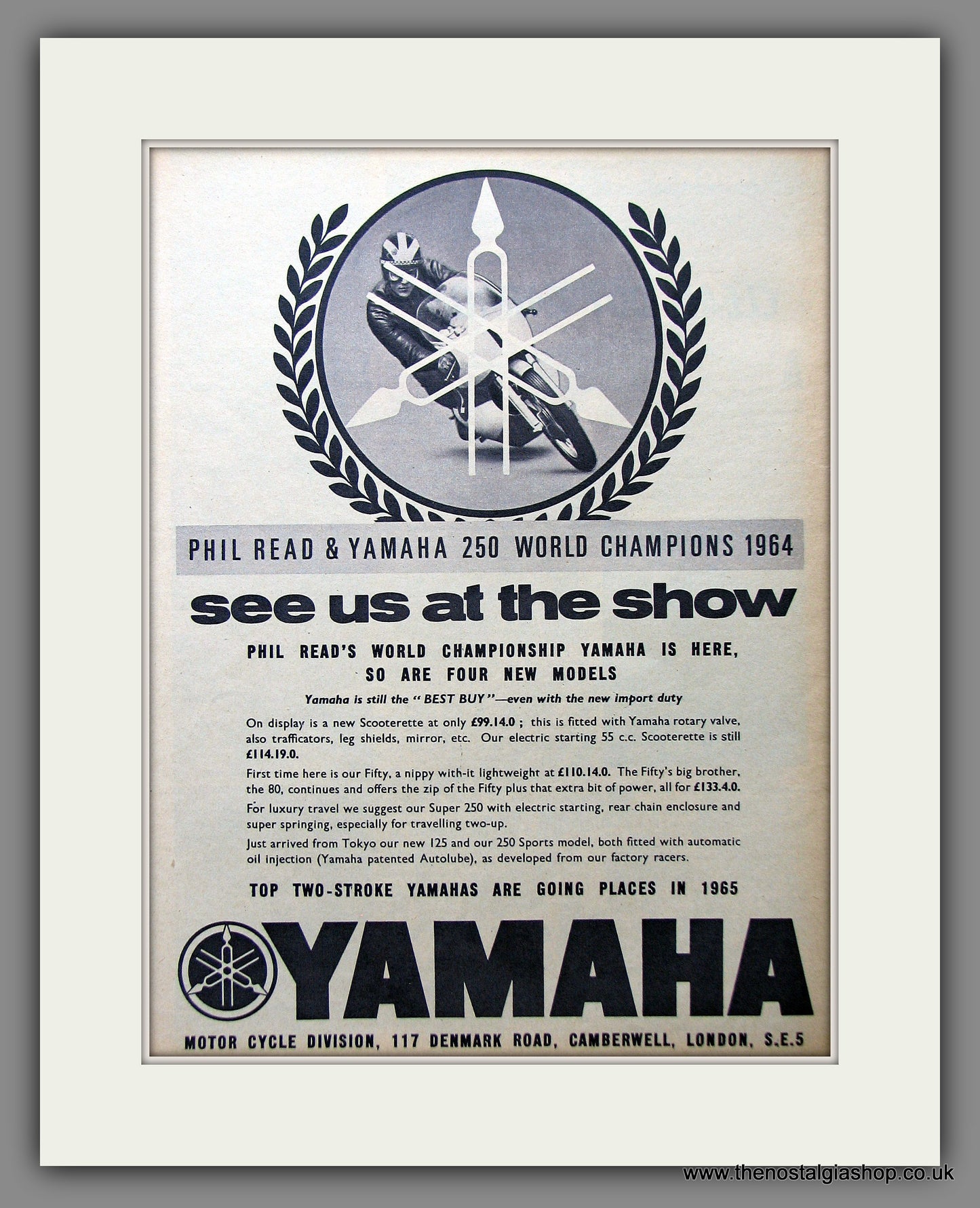Yamaha Motorcycles and Phil Read. Original Advert 1964 (ref AD55386)