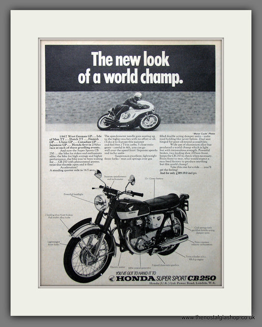 Honda Super Sport CB250 Motorcycle. Original Advert 1968 (ref AD55387)