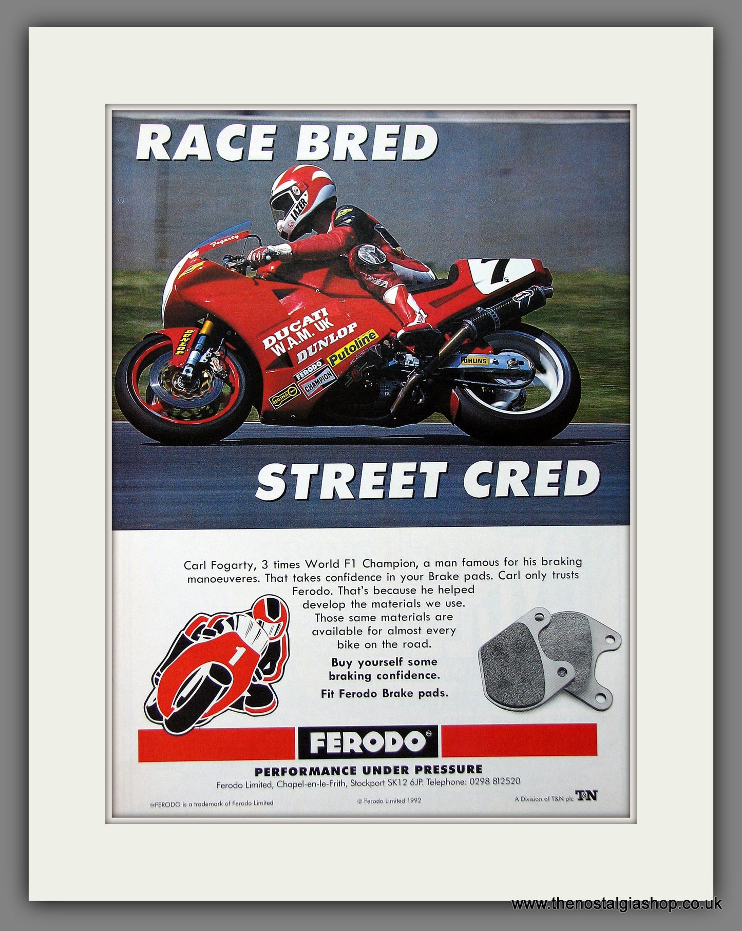 Ducati and Carl Fogarty. Original Advert 1992 (ref AD55388)