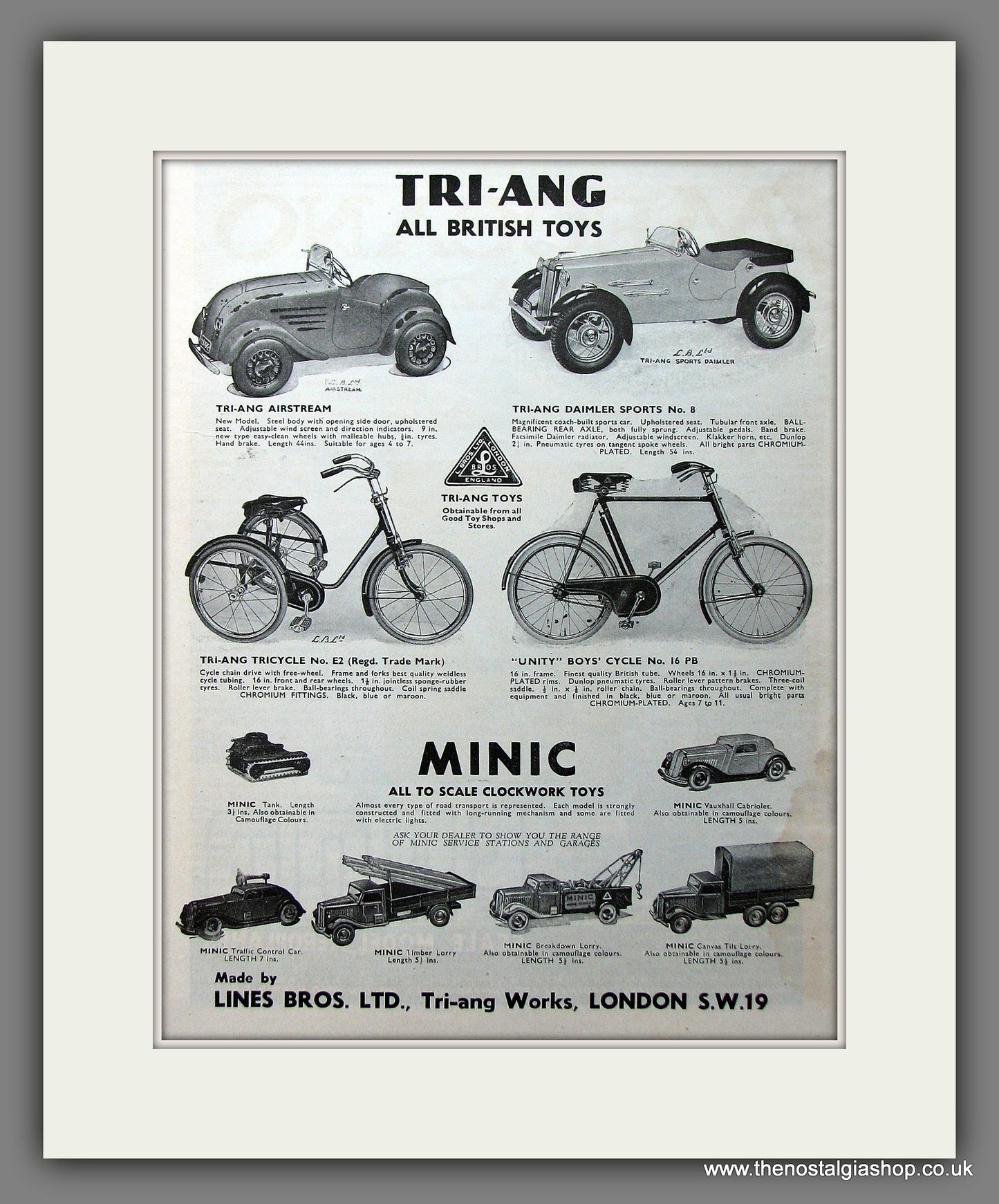 TRI-ANG Boats and Cycles. Original Advert 1941 (ref AD55346)