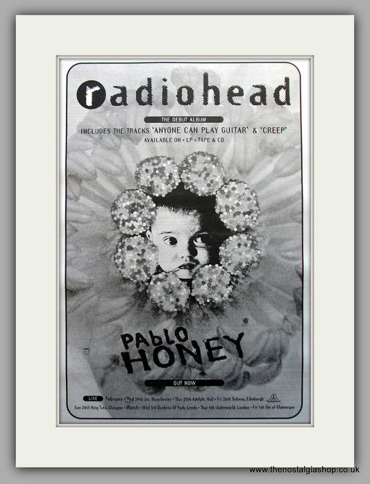 Radiohead. Debut Album, Pablo Honey. Original Vintage Advert 1993 (ref AD11029)