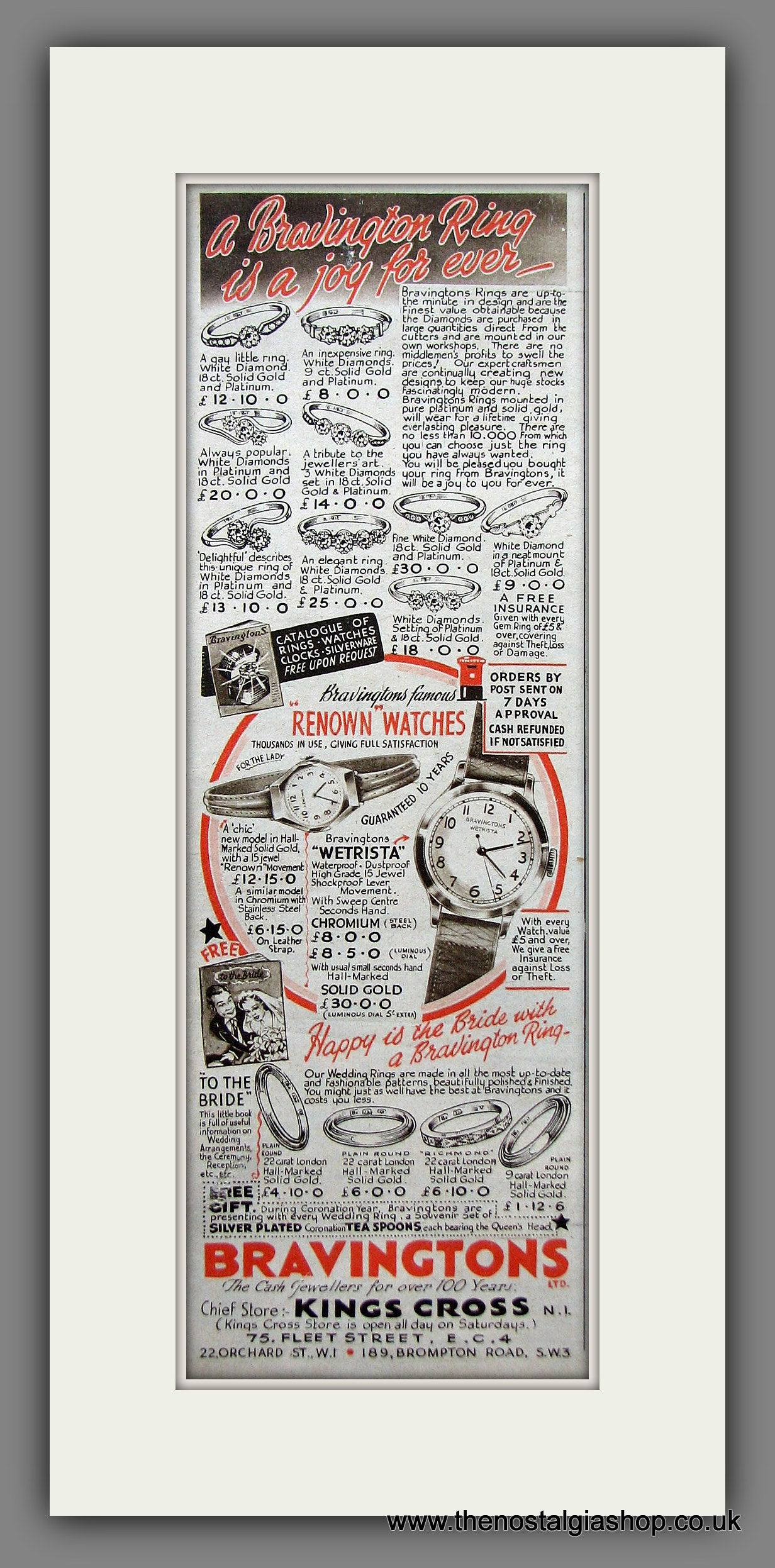 Bravingtons Jewellers. Original Advert 1953 (ref AD55442)