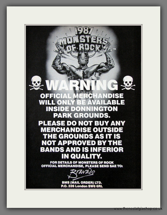 Monsters Of Rock '87. Warning! Original Music Advert 1987 (ref AD55567)