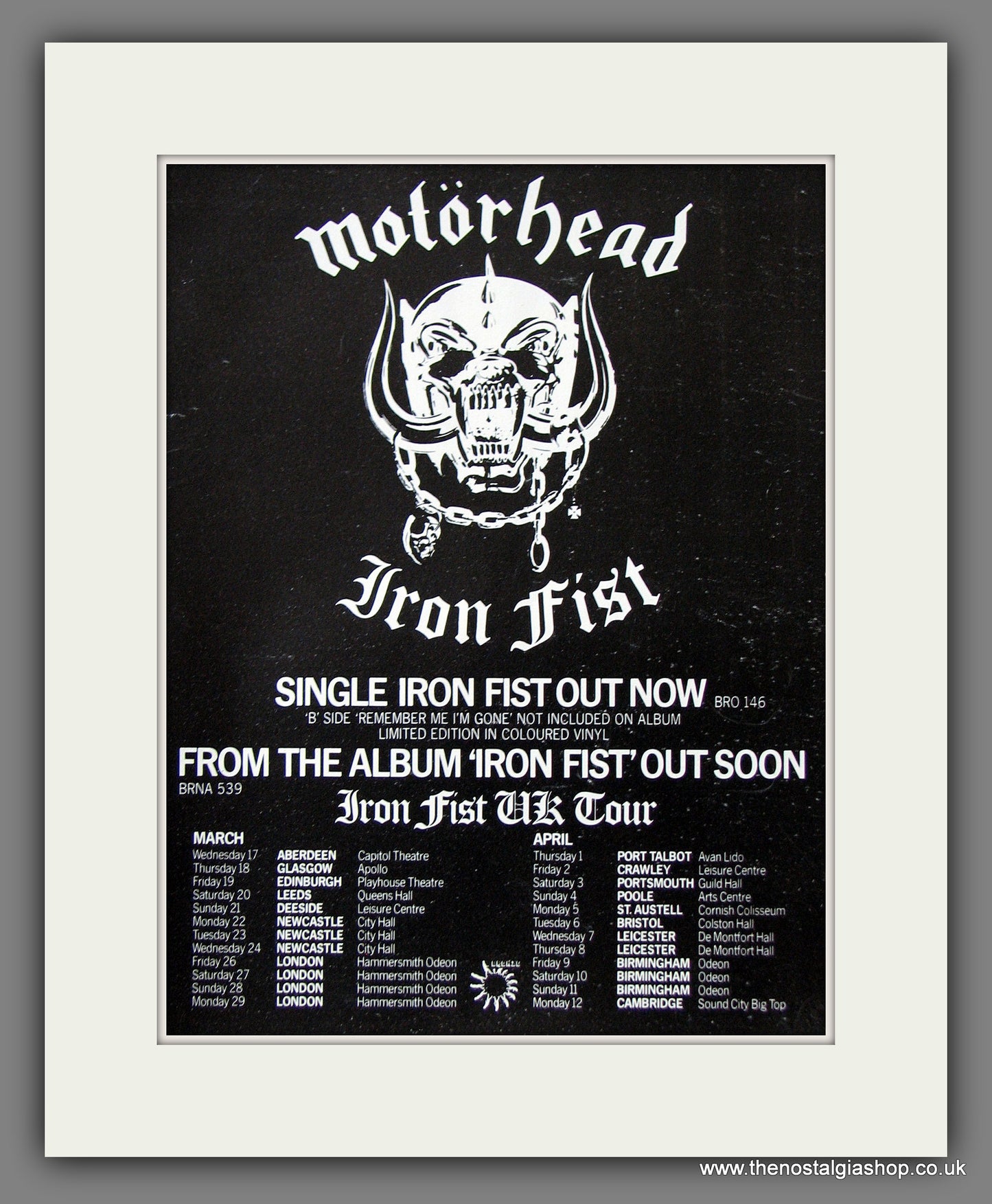 Motorhead. Iron Fist. Original Music Advert 1982 (ref AD55572)