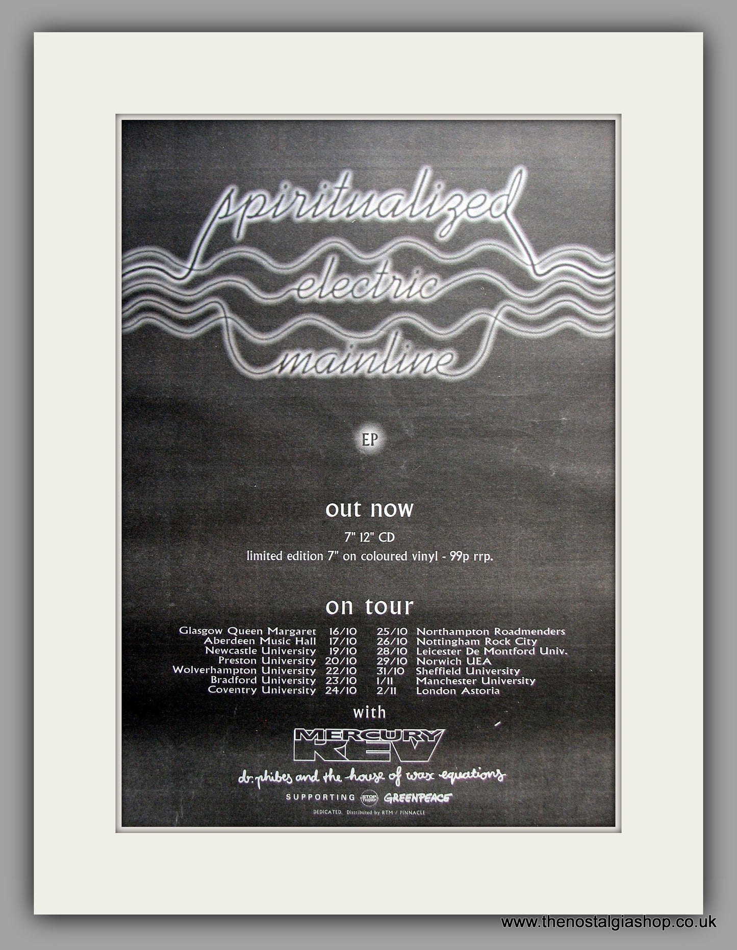 Spiritualized Electric Mainline - Tour Dates. Original Vintage Advert 1993 (ref AD11112)