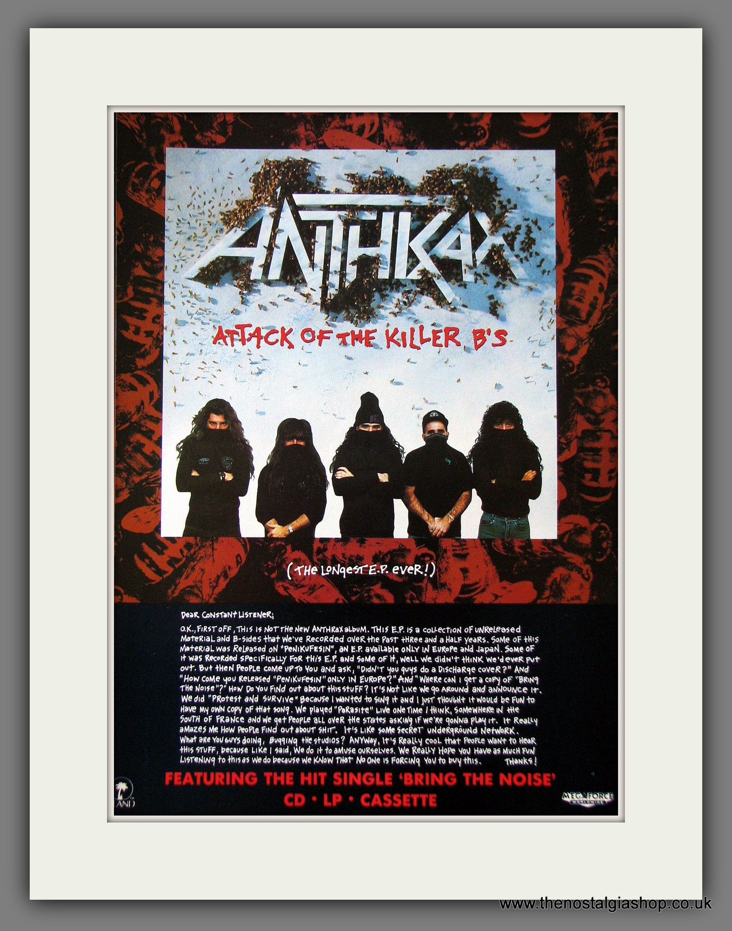 Anthrax. Attack Of The Killer B's. 1991 Original Advert (ref AD55616)