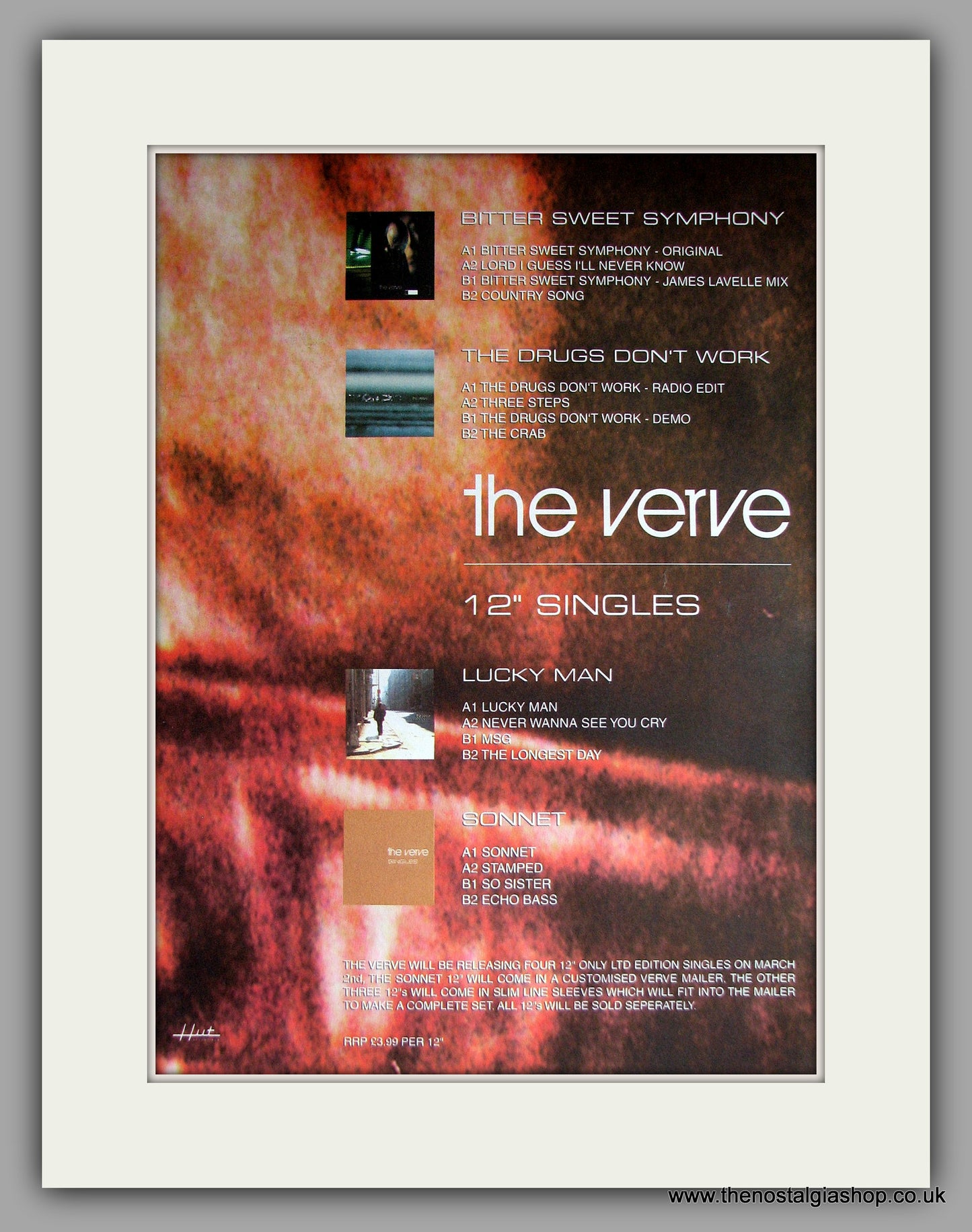 Verve (The) - Bitter Sweet Symphony, The Drugs Don't Work, Lucky Man, Sonnet. Original Vintage Advert 1998  (ref AD11164)
