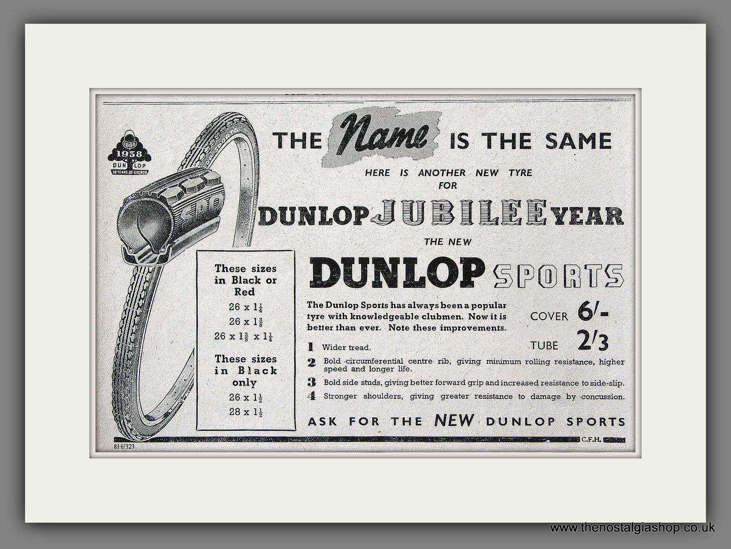 Dunlop Bicycle Tyres. Original Advert 1938 (ref AD55545)