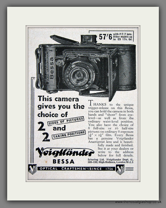 Voigtlander Bessa Camera. Original Advert 1939 (ref AD55550)