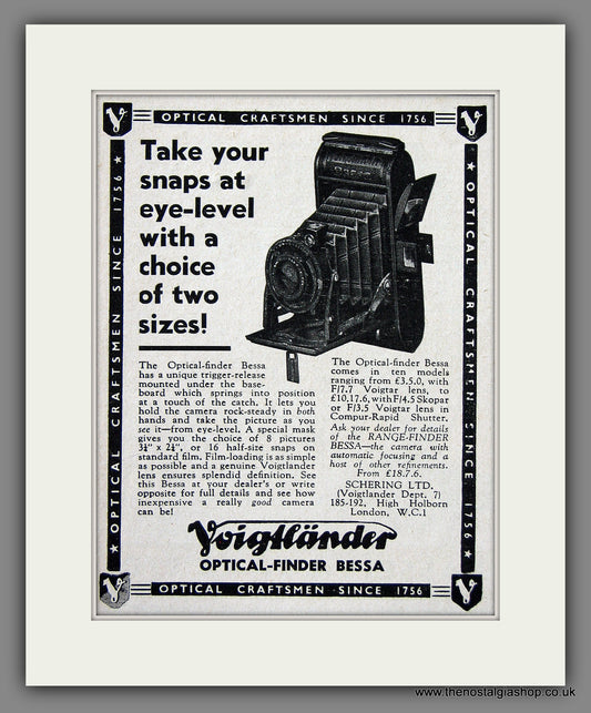 Voigtlander Bessa Camera. Original Advert 1938 (ref AD55551)